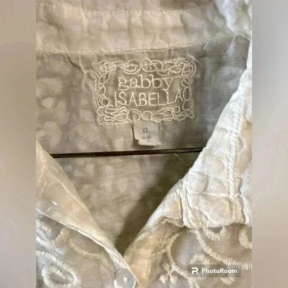 Gabby Isabella sleeveless tank collar button down shirt embroidered design - Picture 1 of 6